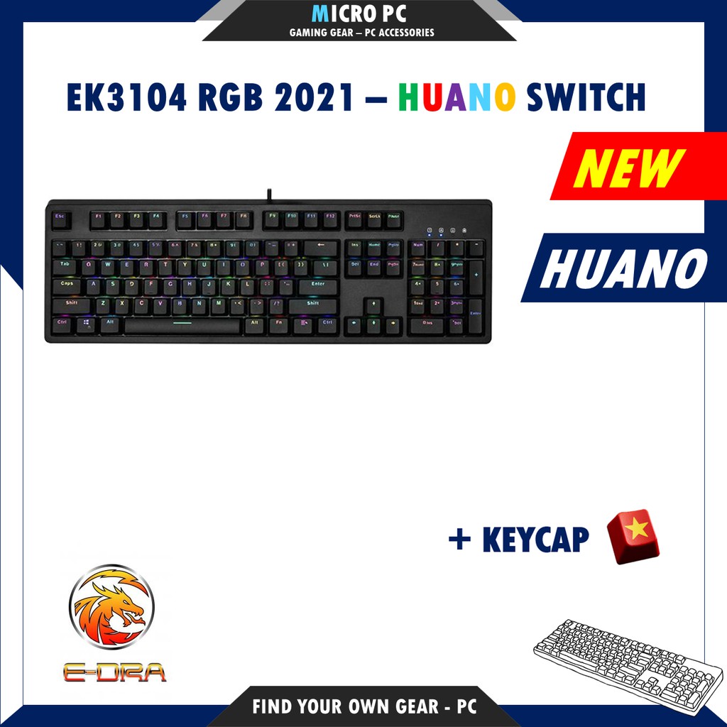 Bàn Phím Cơ Gaming🎮FREESHIP🎮 E-DRA EK3104 RGB 2021 (Huano Switch/Type C/Cherry Stab) - Hàng chính hãng BH 24 tháng