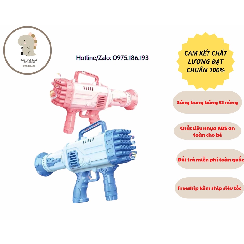 Súng bắn bong bóng 32 nòng 2 màu xanh và hồng