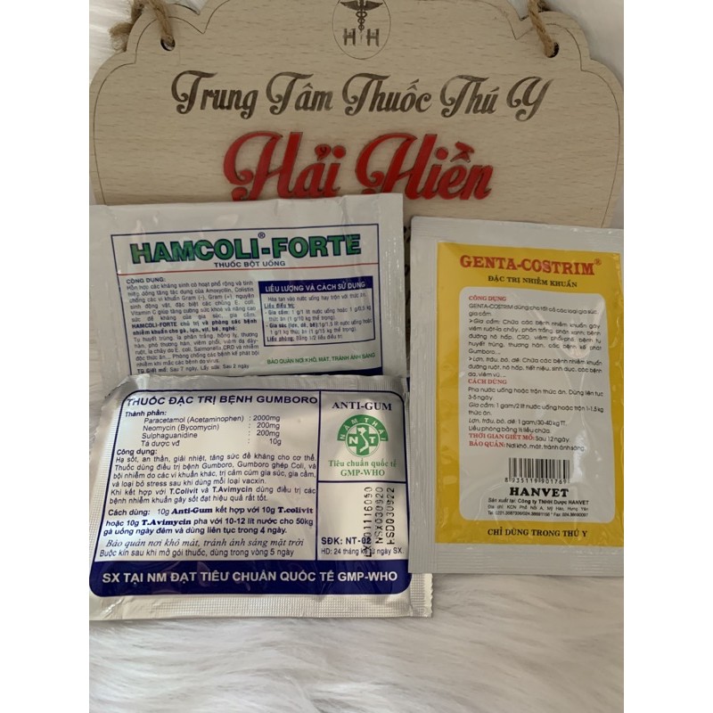 Combo Hamcoli + genta + anti gum 10g - phân xanh, phân trắng, phân vàng... dùng tốt cho gà, vịt, ngan, heo, trâu, bò