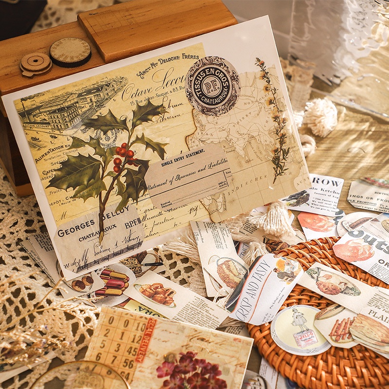 Set 80 tờ nhãn dán trang trí họa tiết tàu lửa phong cách retro