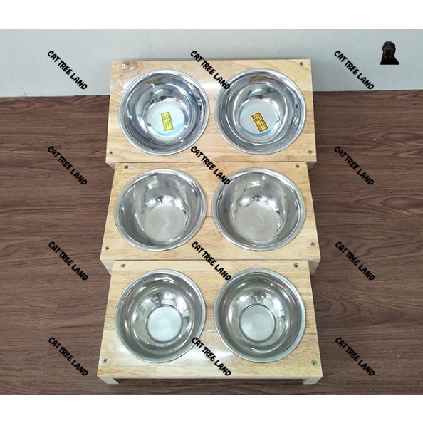 KHAY ĂN BẰNG GỖ TỰ NHIÊN, CHỐNG NƯỚC, KÈM BÁT ĂN CHÓ MÈO BẰNG INOX