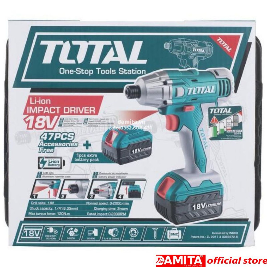 Máy vặn vít dùng pin Total TIDLI228181 - 2 pin Li-ion 18V