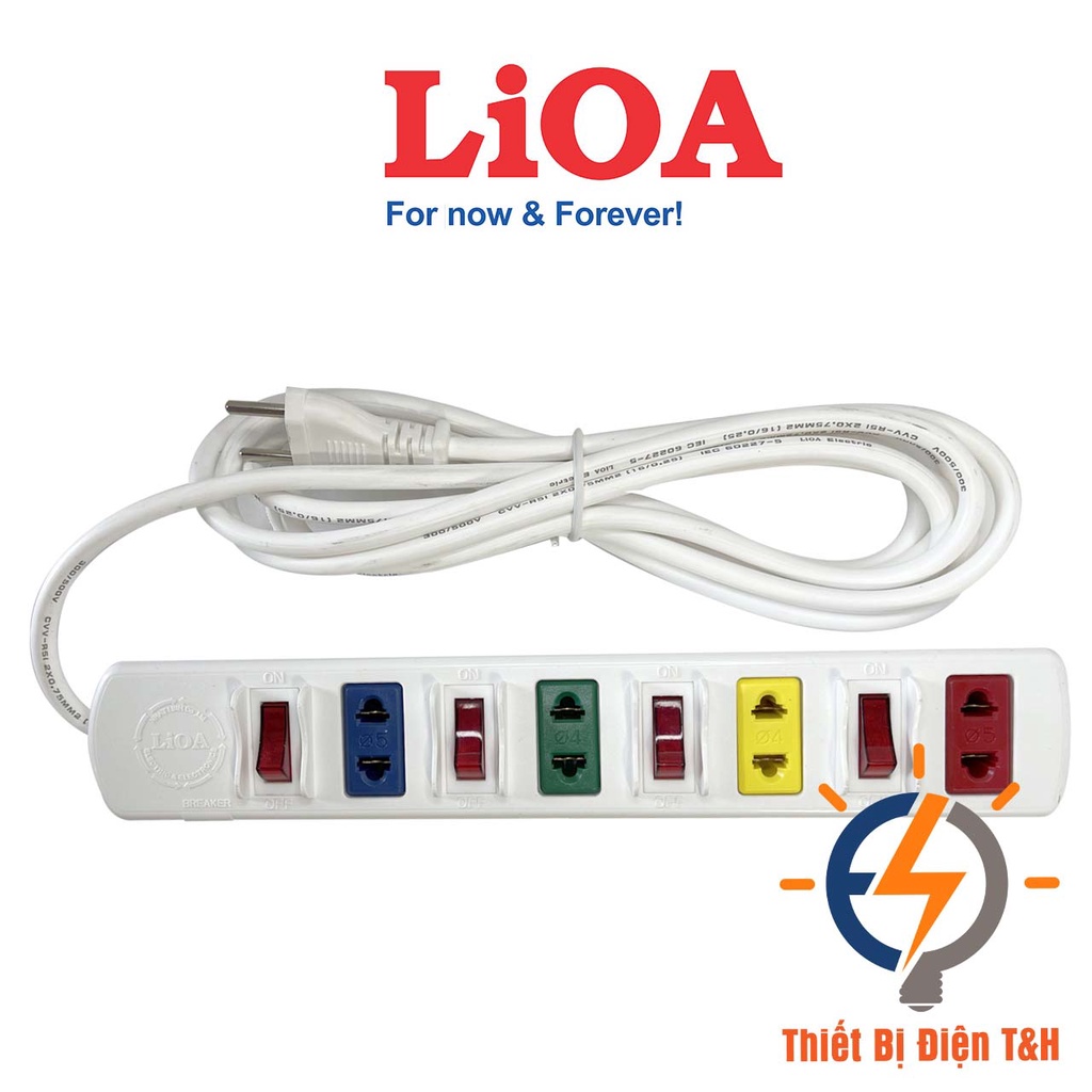 Ổ cắm điện LIOA phổ thông, 2200W, 4 ổ cắm, 4 công tắc, dây dài 3M, 5M, 4SOF3W - 4SOF5W - Thiết Bị Điện T&amp;H