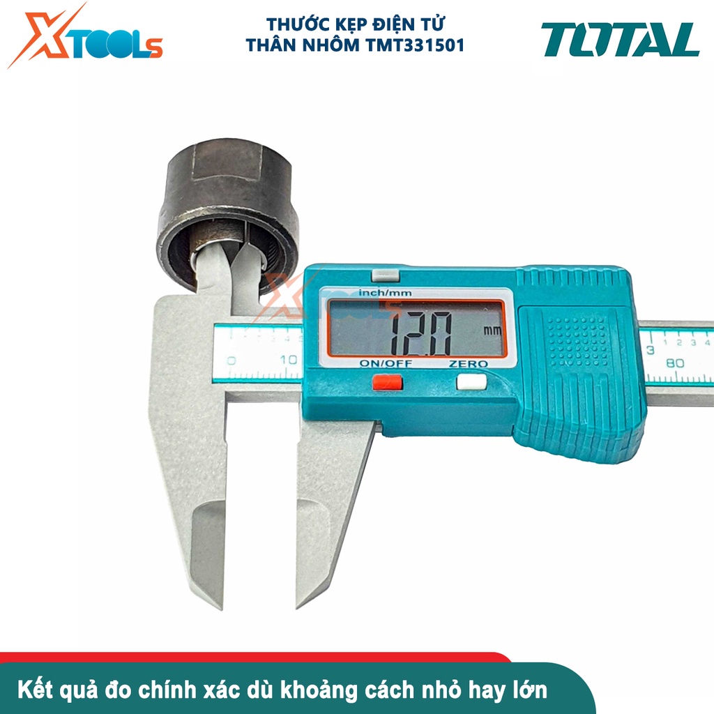 Thước kẹp điện tử TOTAL TMT331501, thước cặp thân nhựa phạm vi đo: 0-150mm, sử dụng pin 3A - CHÍNH HÃNG - XTOOLS