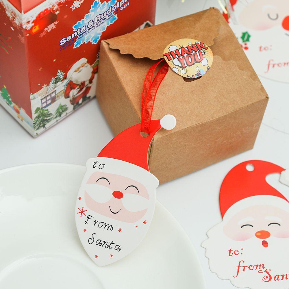 Set 1 / 60 Nhãn Dán Trang Trí Quà Tặng Bằng Giấy Kraft In Họa Tiết Ông Già Noel