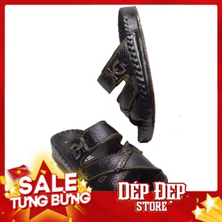 Dép da bò xịn - Dép da cho nam - Dép Nam quai ngang da bò cao cấp Mã số V59 - Phiên bản Đặc biệt bọc da toàn bộ nó