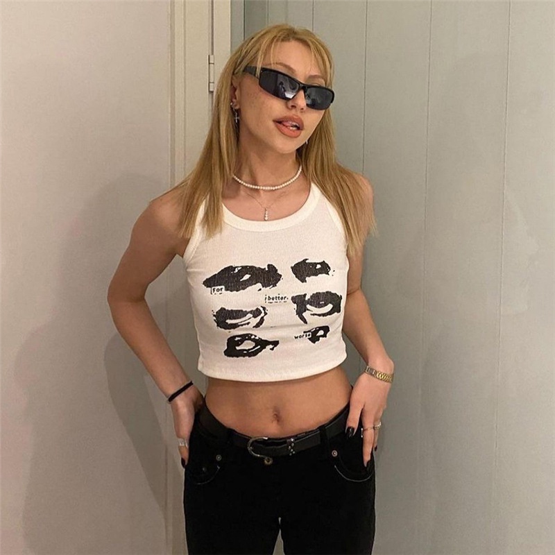 Áo Tank Top Sát Nách Cổ Tròn In Hình Nghệ Thuật Thời Trang Cá Tính Cho Nữ