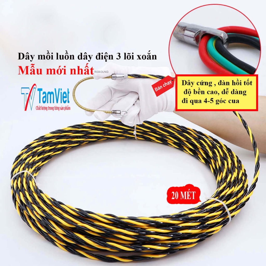 Dây mồi điện 20 mét 3 lõi xoắn  dây mồi luồn kéo cáp điện ngầm
