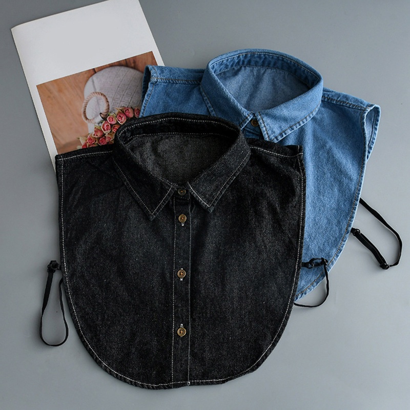 Cổ Áo Denim Giả Jean Cài Nút Có Thể Tháo Rời Thời Trang Thu Đông Vintage Cho Nữ