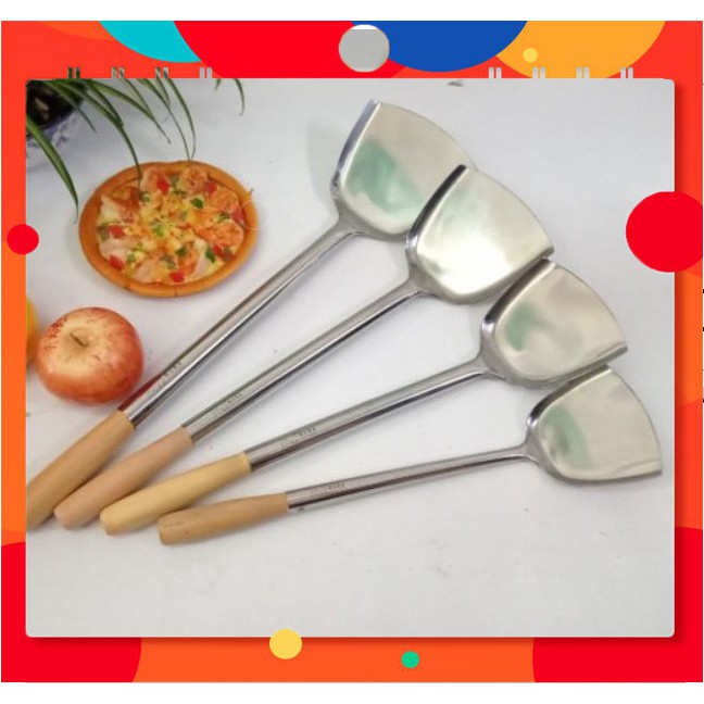Sạn Xào Inox Cán Gỗ  dày dặn dùng để xào xốc các món á - được làm từ inox 304 đủ size