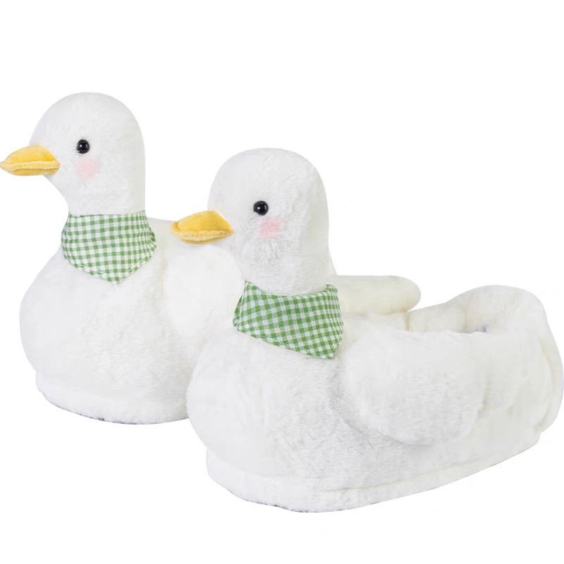 Dép Cotton Phối Lông Xù Dày Dặn Ấm Áp Hình Chú Vịt Con Đáng Yêu