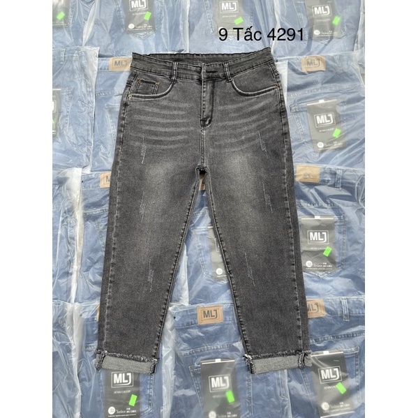 Quần jeans 9tấc lửng BigSize co dãn mạnh, màu xám xước, lưng cao 4291