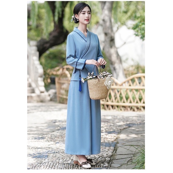 Set bộ quần áo cổ trang kiểu trung hoa trung quốc hán phục đi lễ chùa