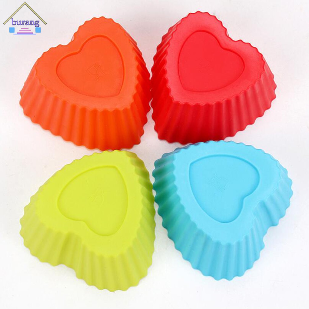 Set 6 Khuôn Silicon Làm Bánh Cupcake Thiết Kế Hình Trái Tim