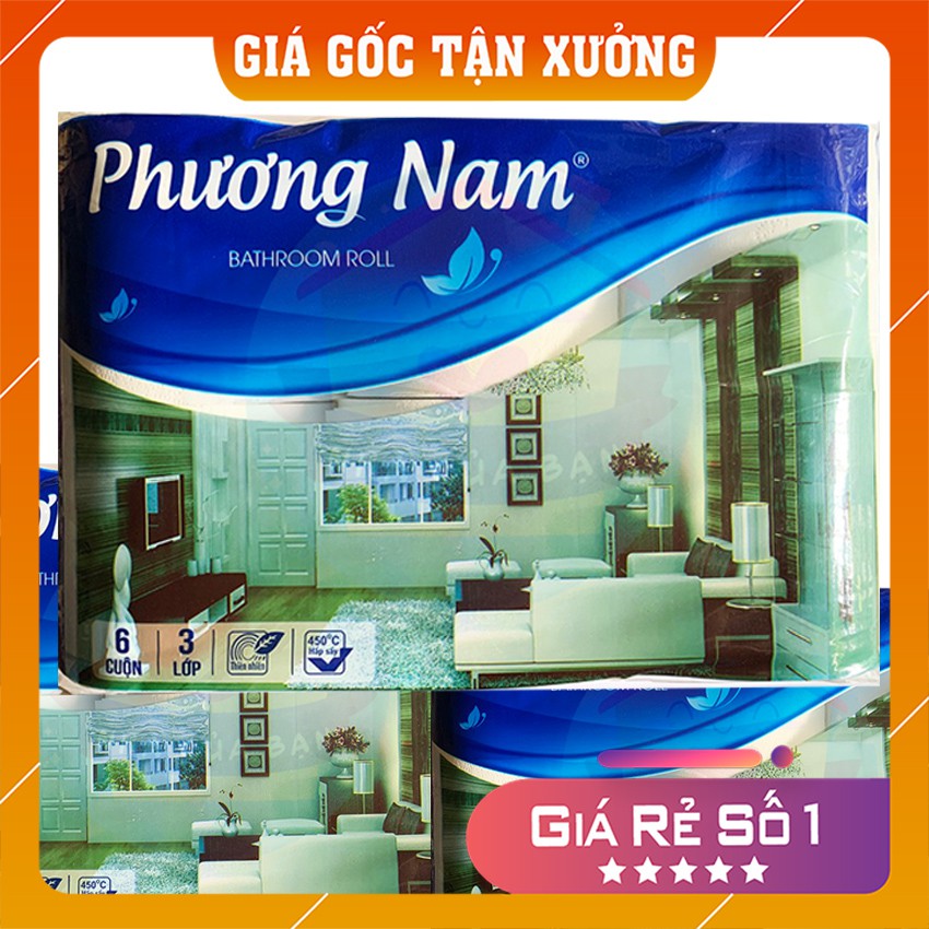 Lốc 6 cuộn giấy vệ sinh 3 lớp cao cấp Phương Nam, Hàng Việt Nam chất lượng cao, hàng có lõi, dai, mềm mịn, trắng dễ chịu