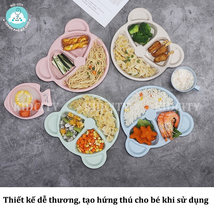 Set Khay Ăn Dặm Lúa Mạch Kiểu Nhật, Khay Ăn Dặm Cho Bé Chất Lượng Hình Gấu Đáng Yêu