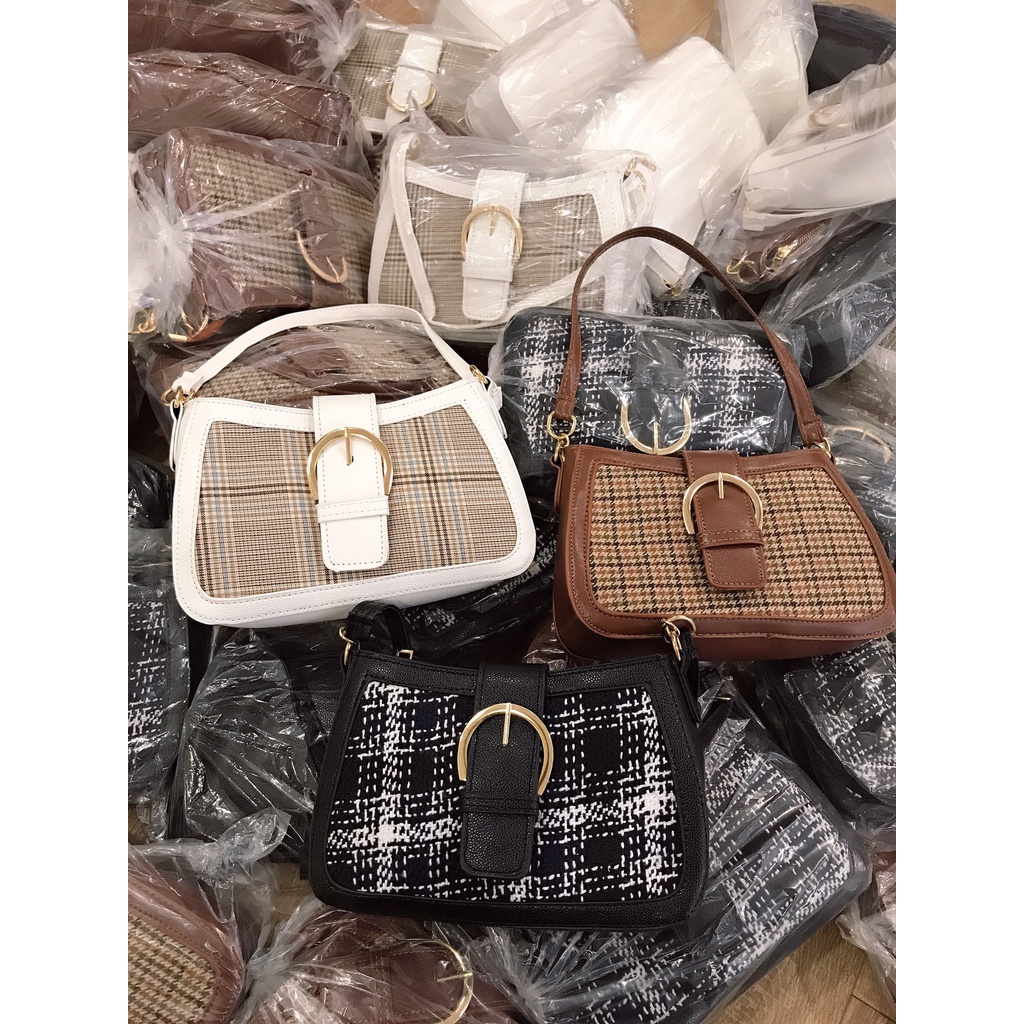 Túi xách nữ đeo chéo kẻ caro sz 25cm sang chảnh, túi đeo vai đẹp phong cách Hàn Quốc