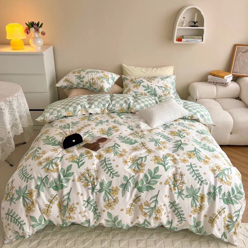 Bộ Chăn Ga Gối Cotton Living Mẫu Hoa Nhí Cực Xinh Chất Liệu Dày Dặn Siêu Mát -Bo Chun Miễn Phí