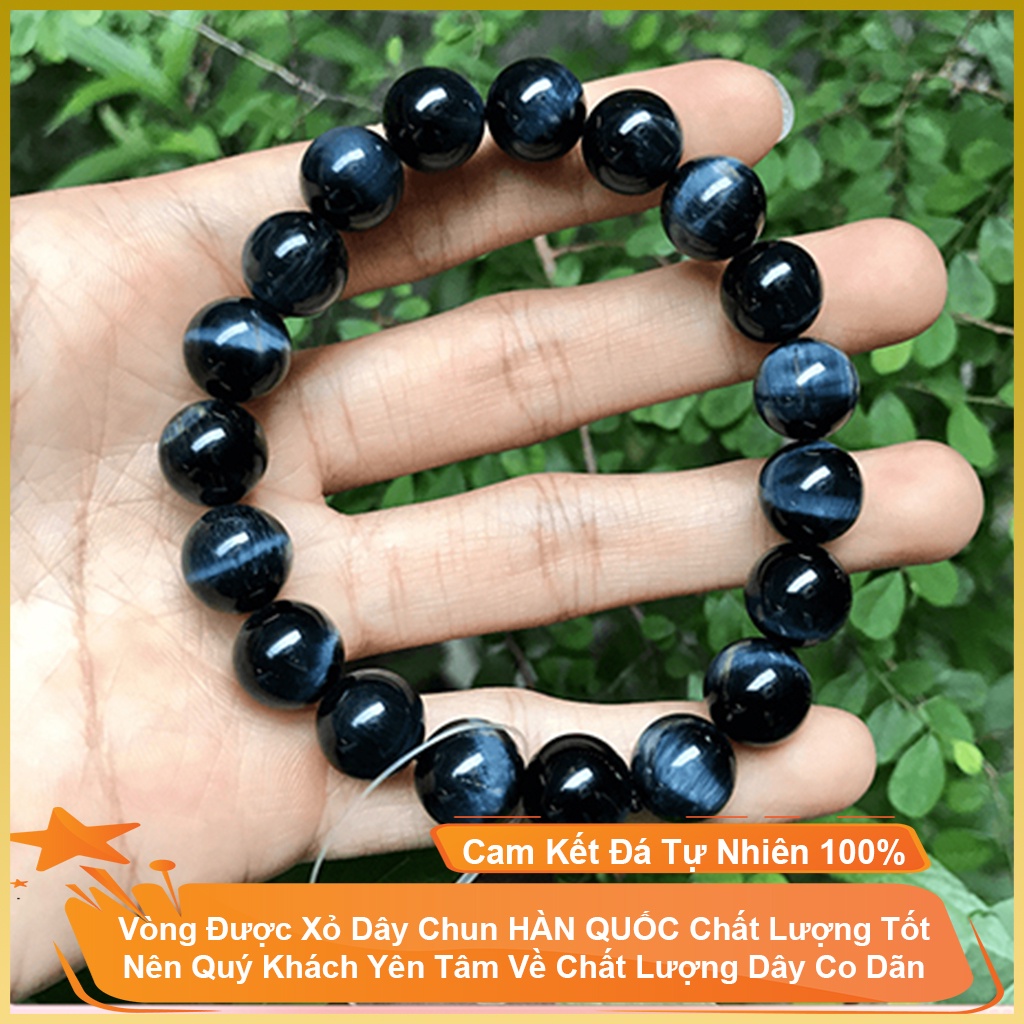 Vòng đá phong thủy may mắn màu đen ánh xanh, vòng phong thủy đeo tay phù hợp cho nam và nữ - Tặng dây dự phòng, hộp đựng