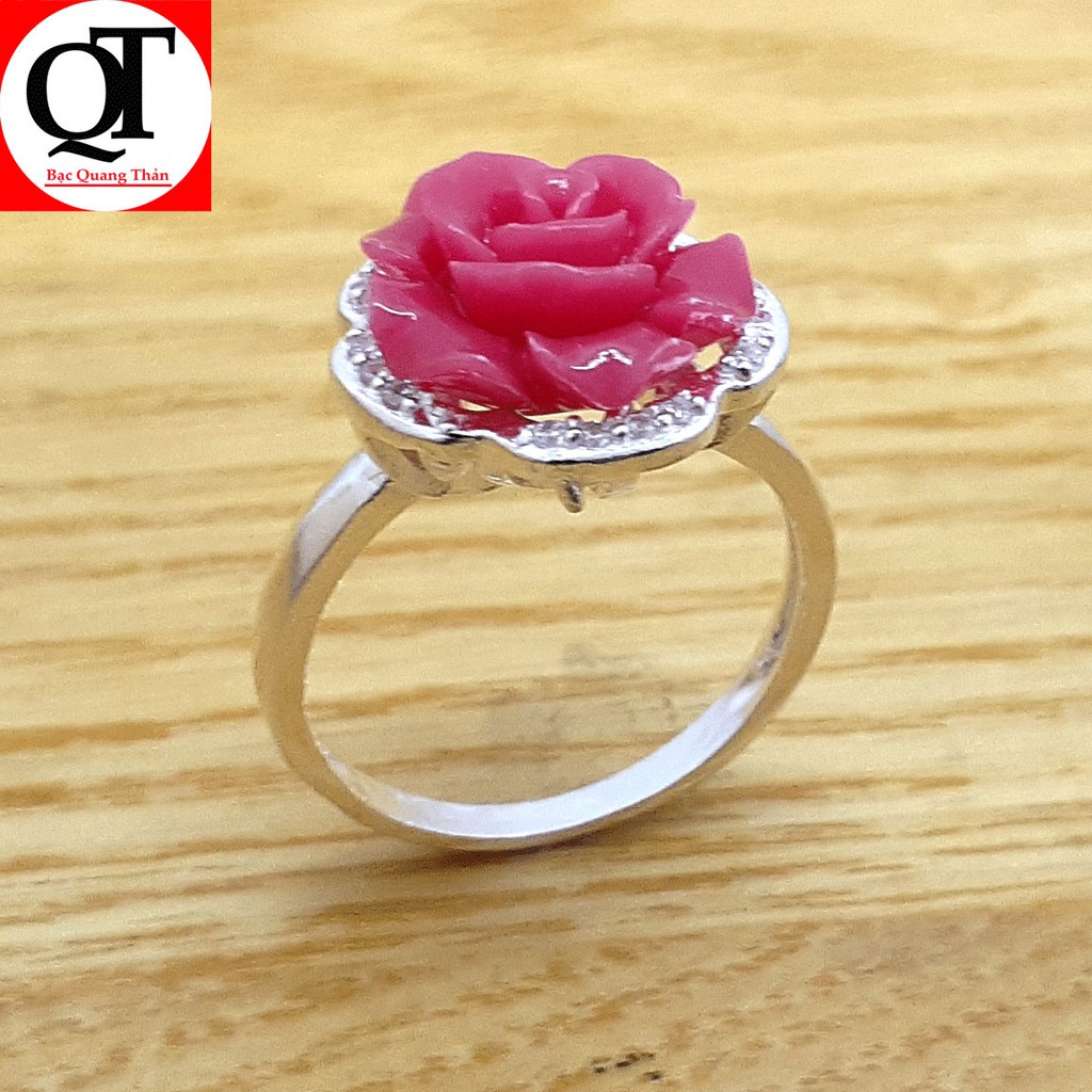 Nhẫn nữ bạc mặt hoa hồng nhiều màu chất lieuj bạc thật không xi mạ có thể chỉnh size tay theo yêu cầu - QTNU2