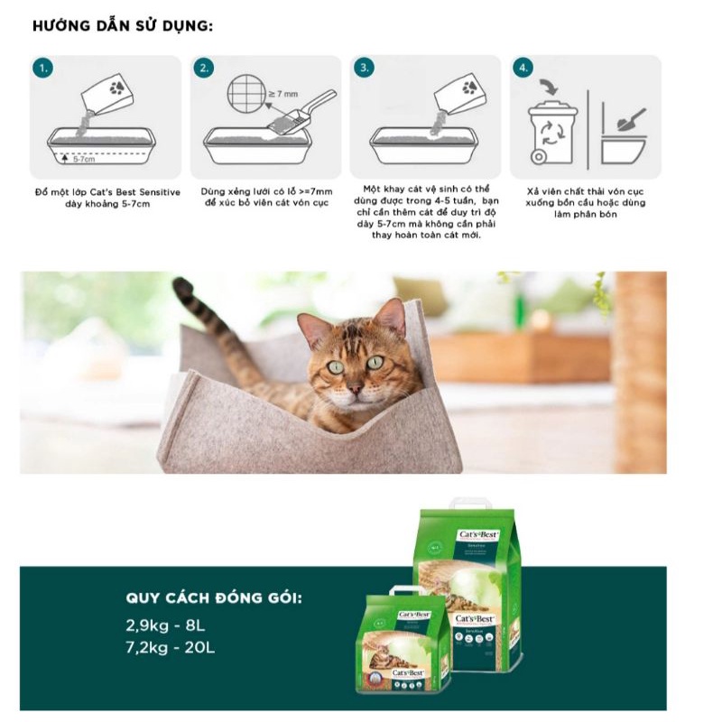 Cát vệ sinh cho mèo, Cát hữu cơ , Cát Best Sensitive 7.2kg