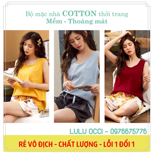 Bộ mặc nhà nữ mùa hè ba lỗ chất Cotton