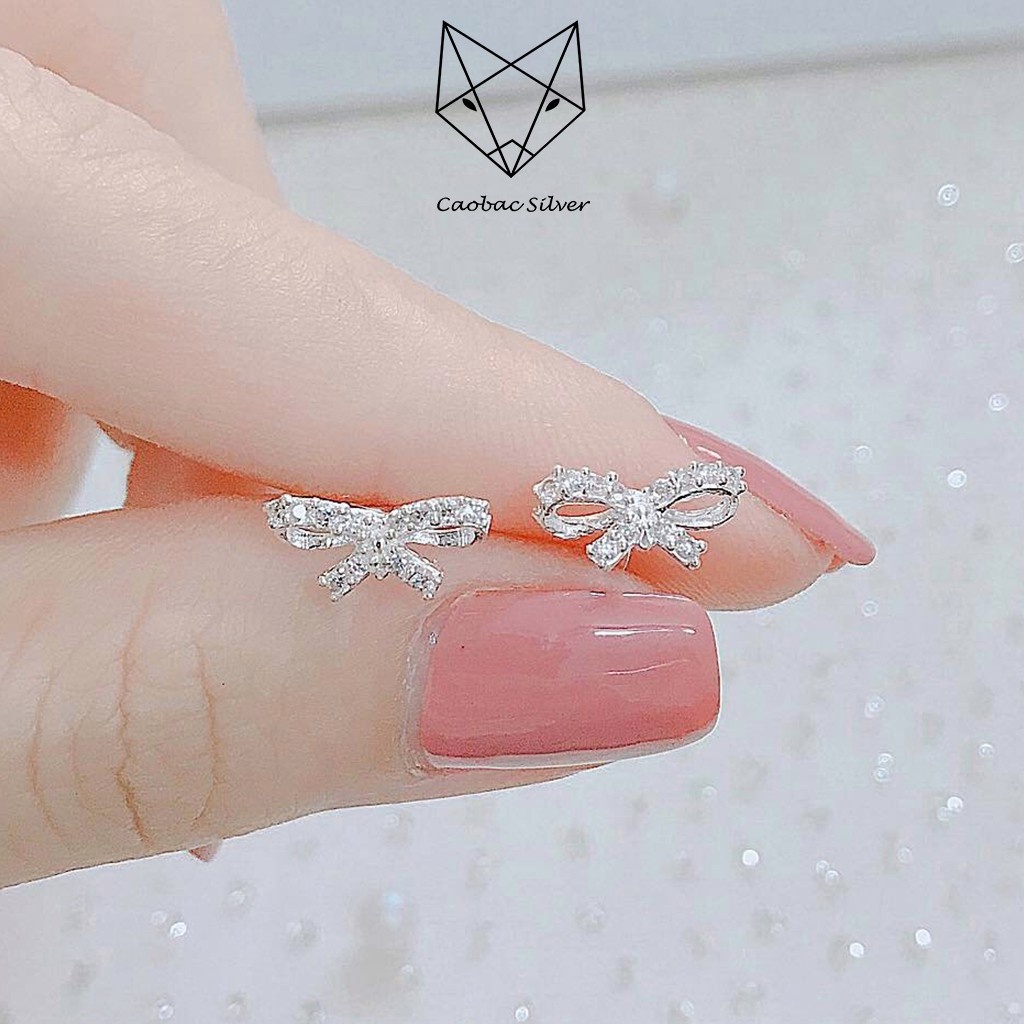Khuyên Tai Bạc Nữ S925 CaoBac Silver Hình Nơ Đá Lấp Lánh Cho Bạn Gái Thanh Lịch K04