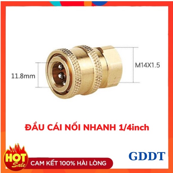 Đầu cái nối nhanh 1/4, nối béc súng xịt máy rửa xe áp lực cao ren vặn trong 14mm