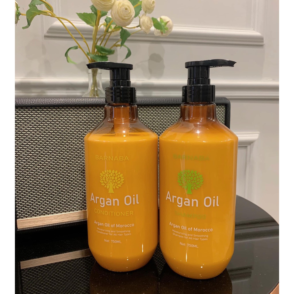 Dầu gội xả ngăn rụng tóc phục hổi hư tổn BARNABA Argan Oil 750ml x2 - Dầu  Gội | TheFaceHolic.com