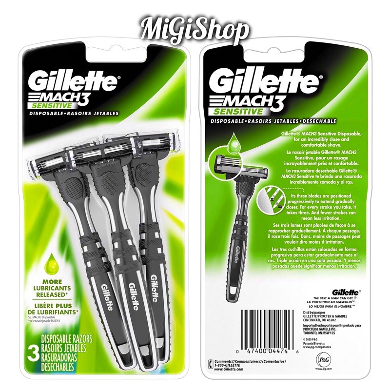 Bộ 3 Dao Cạo Râu 3 Lưỡi Gillette Mach 3 Sensitive