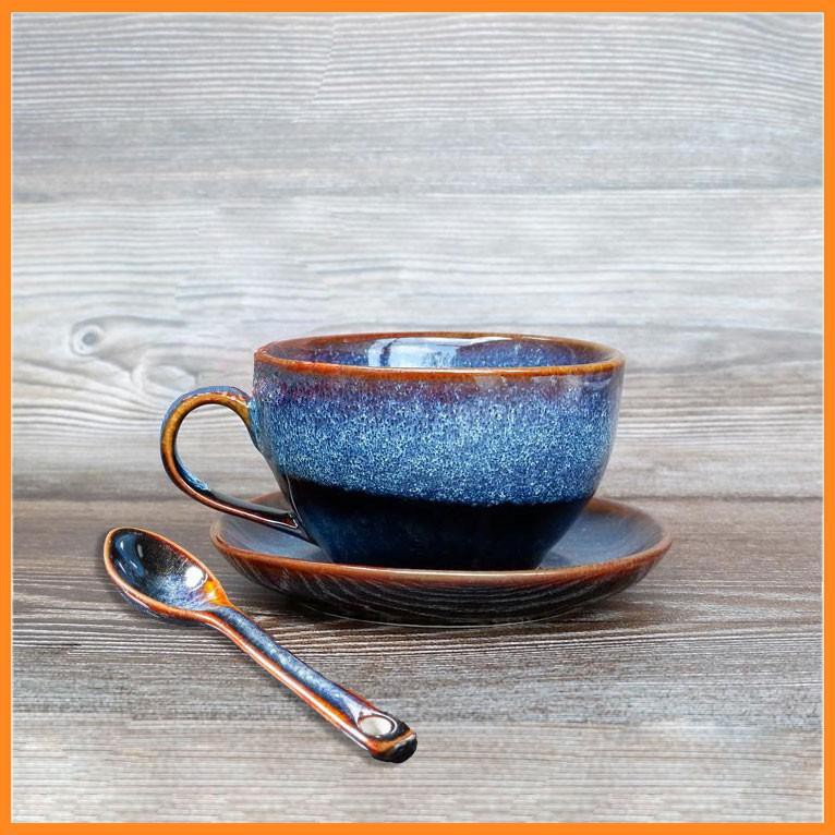 Cốc Cafe Cappuccino Men Xanh Hoả Biến -  Sản Xuất Unika Bát Tràng