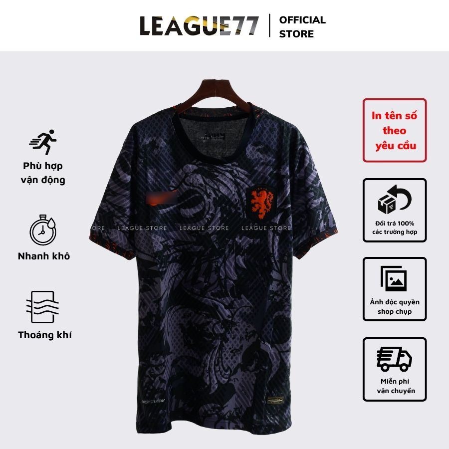 Đồ đá banh Hà Lan màu đen - set bộ thể thao quần áo đá bóng tay ngắn vải Climacool Leaguestore