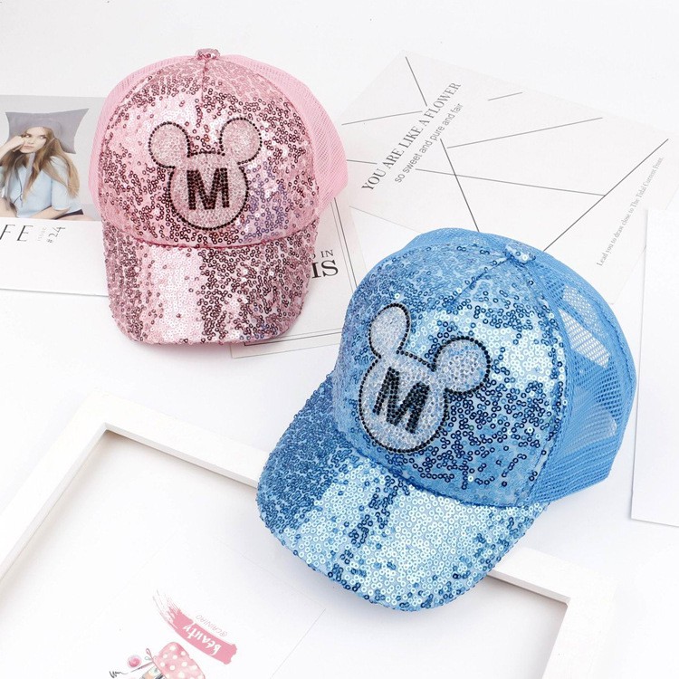 Mũ Cho Bé Trai Bé Gái - Mũ Lưỡi Trai Mickey lưới thoáng khí có đính sequin phong cách Hàn Quốc cho bé từ 2-8 tuổi MLT01