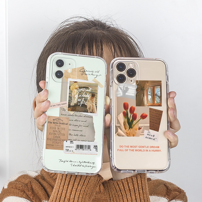Ốp lưng iphone ôp lưng iphone 11 pro max TPU trong suốt họa tiết vintage thích hợp cho iPhone 11 7 8 plus 6s Xr Xs Max 11Pro Max 12 13Pro Max