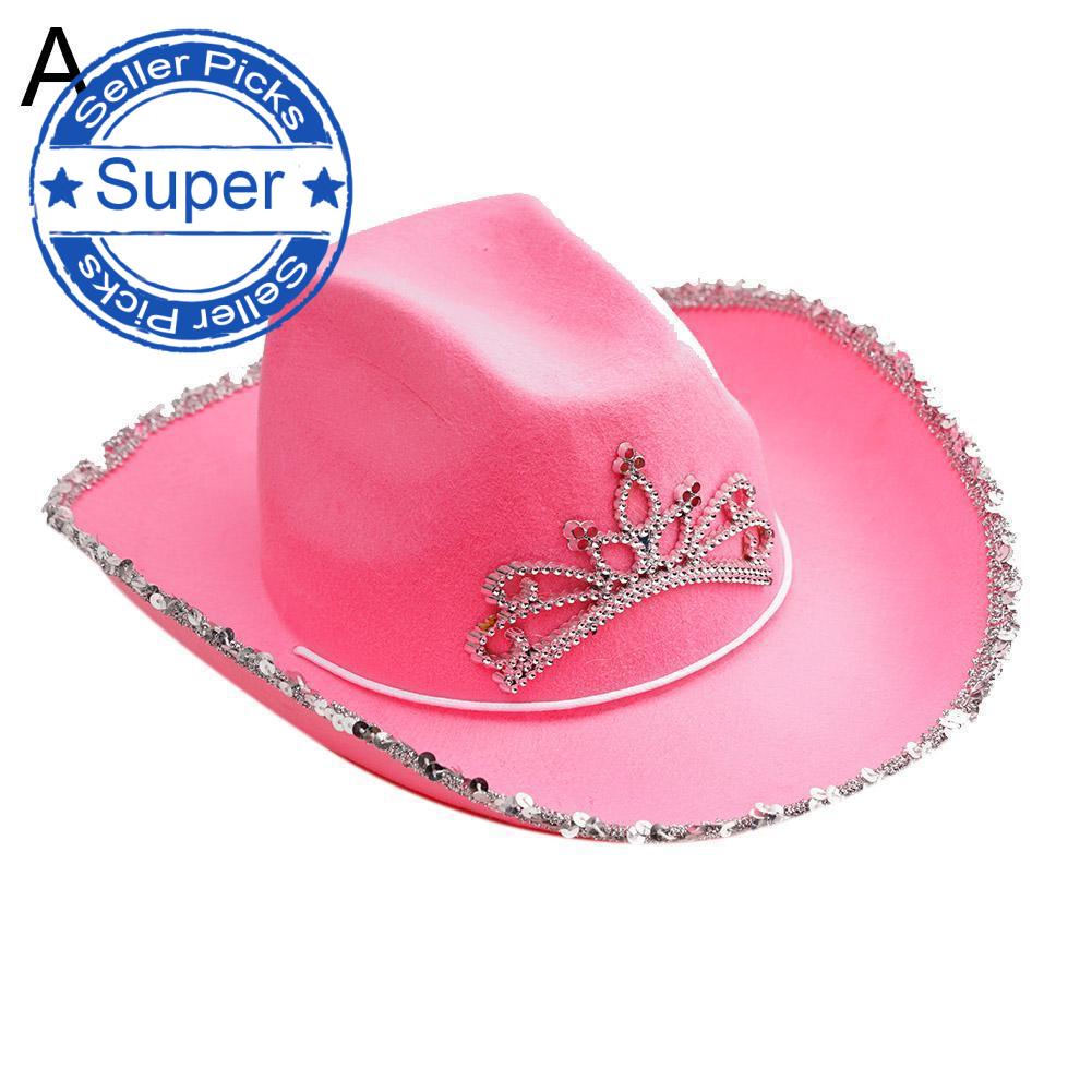 Mũ Cao Bồi Đính Kim Sa Hình Vương Miện Hồng