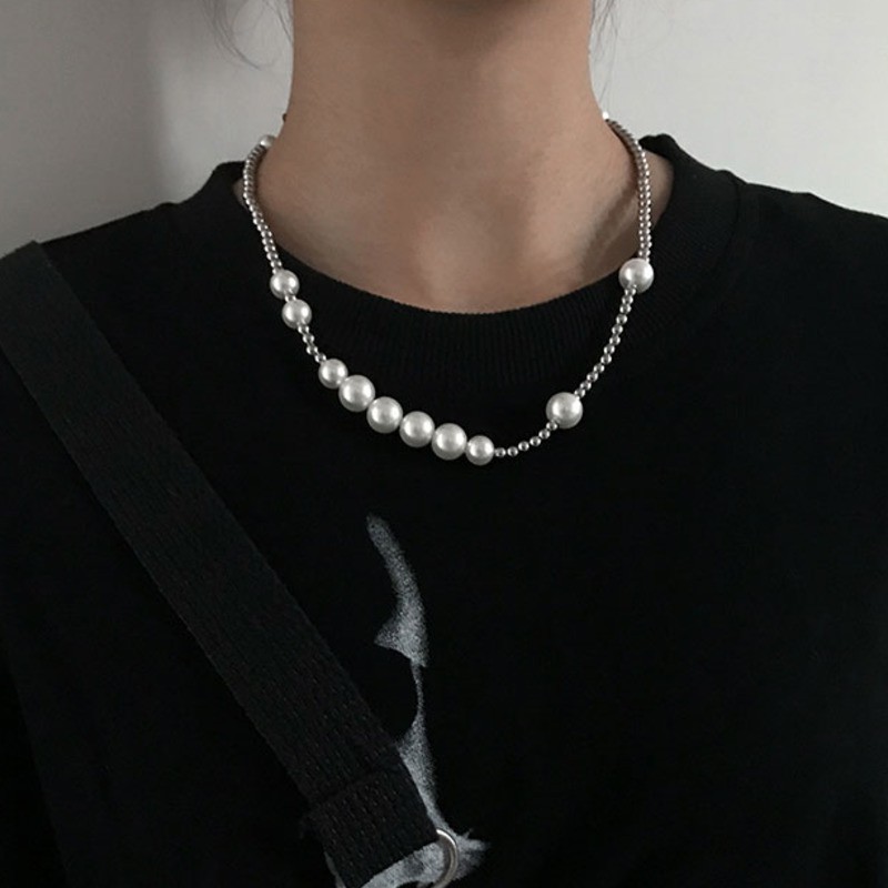 Dây chuyền đính ngọc trai giả phong cách hip hop