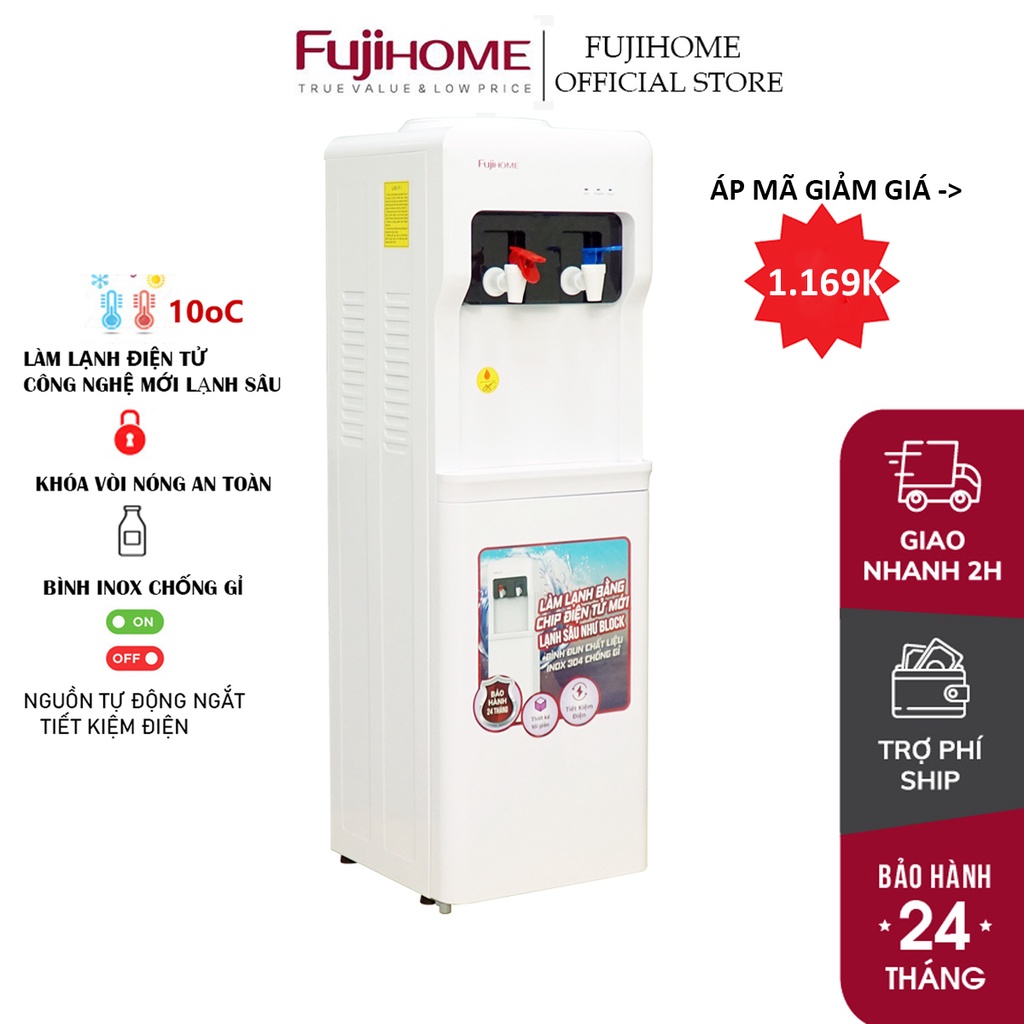 Cây nước nóng lạnh mini nhập khẩu CN Nhật Bản Fujihome WD5320E,máy nước uống nóng lạnh bình lọc nước gia đình,bh 1 năm