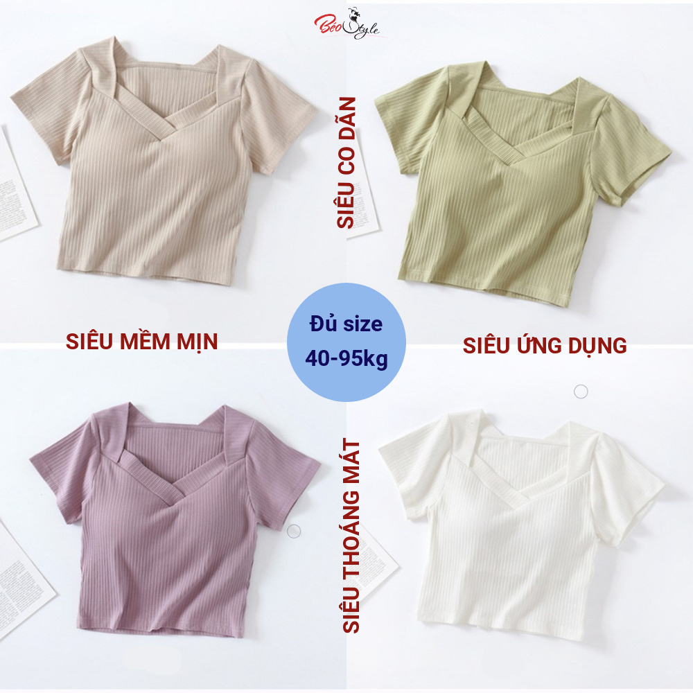 [Có BIGSIZE] Áo thun nữ kiểu form ngắn (có mút ngực) theo phong cách Ulzzang trẻ trung AKBS020 size rộng từ 40 tới 95kg