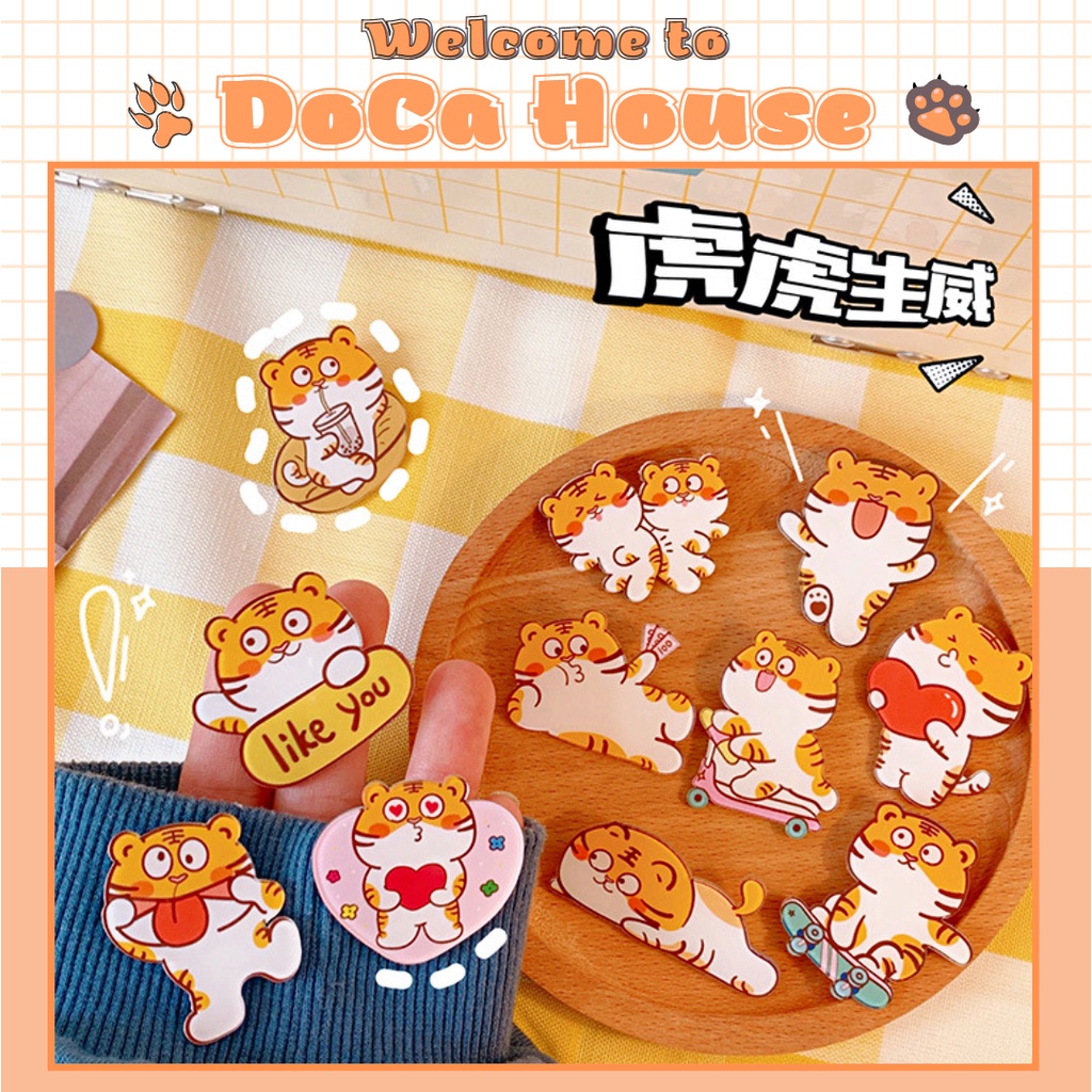 Pin cài cặp DOCA, sticker gắn balo, huy hiệu cài áo hổ nhí nhố siêu dễ thương