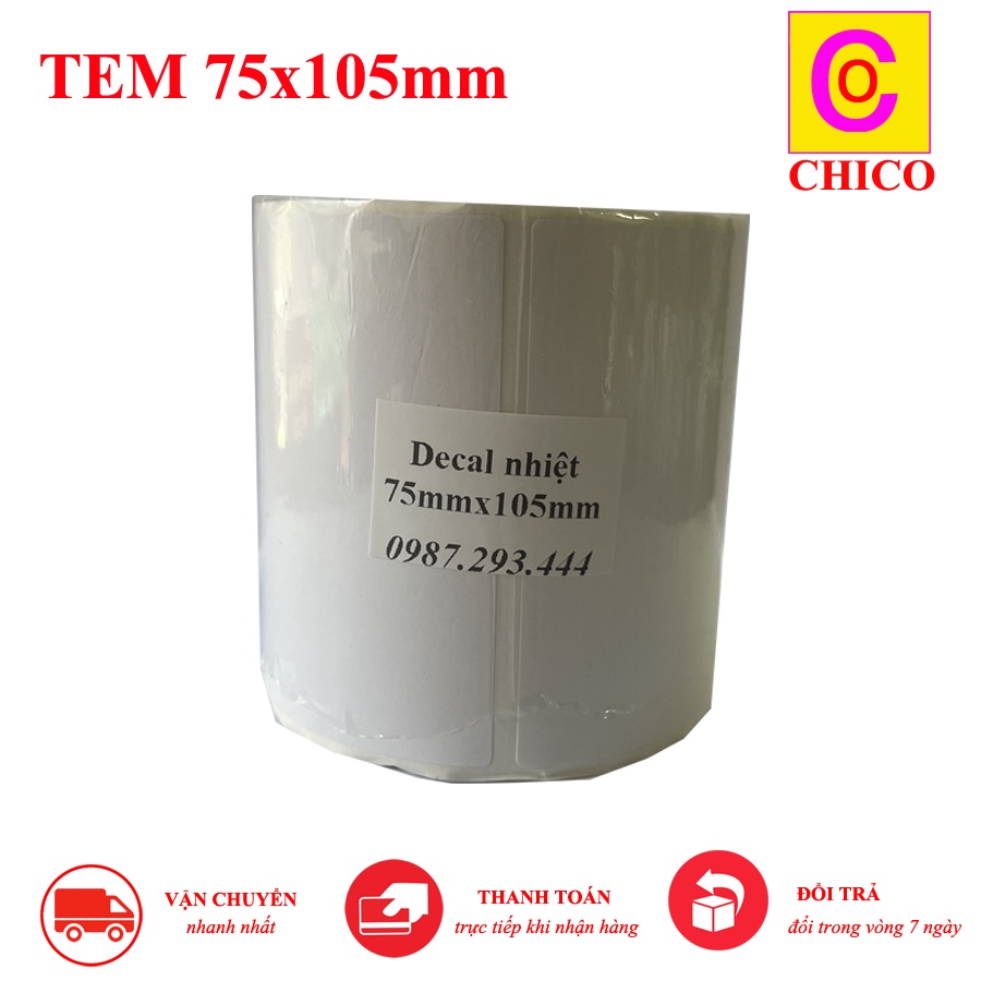 Decal in mã vận đơn, in tem vận chuyển in tem nhãn khổ 75x105 mm, cuộn 30m