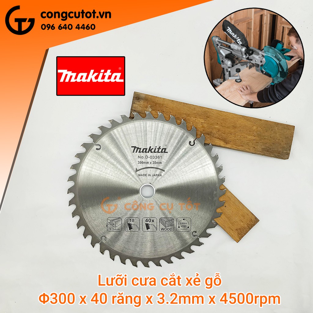 Lưỡi cưa cắt xẻ gỗ hợp kim Makita đỏ Φ300 x 40 răng x mạch cắt 3.2mm x 4500 rpm