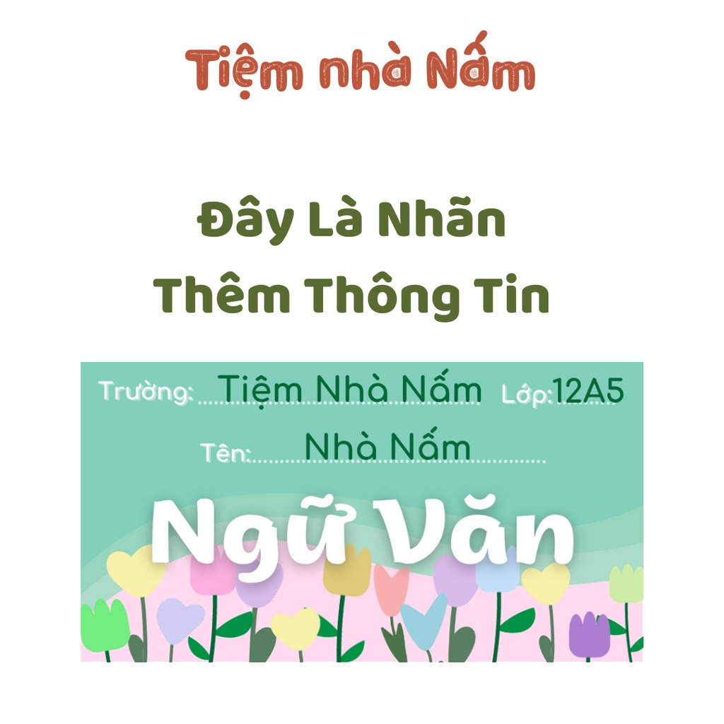 Combo Nhãn Vở Thiết Kế Theo Tên Môn Học - Hoa Tulip