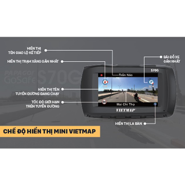 Camera hành trình cao cấp VietMap GoSafe S70G Tặng kèm thẻ 32G chính hãng Bảo hành 2 năm