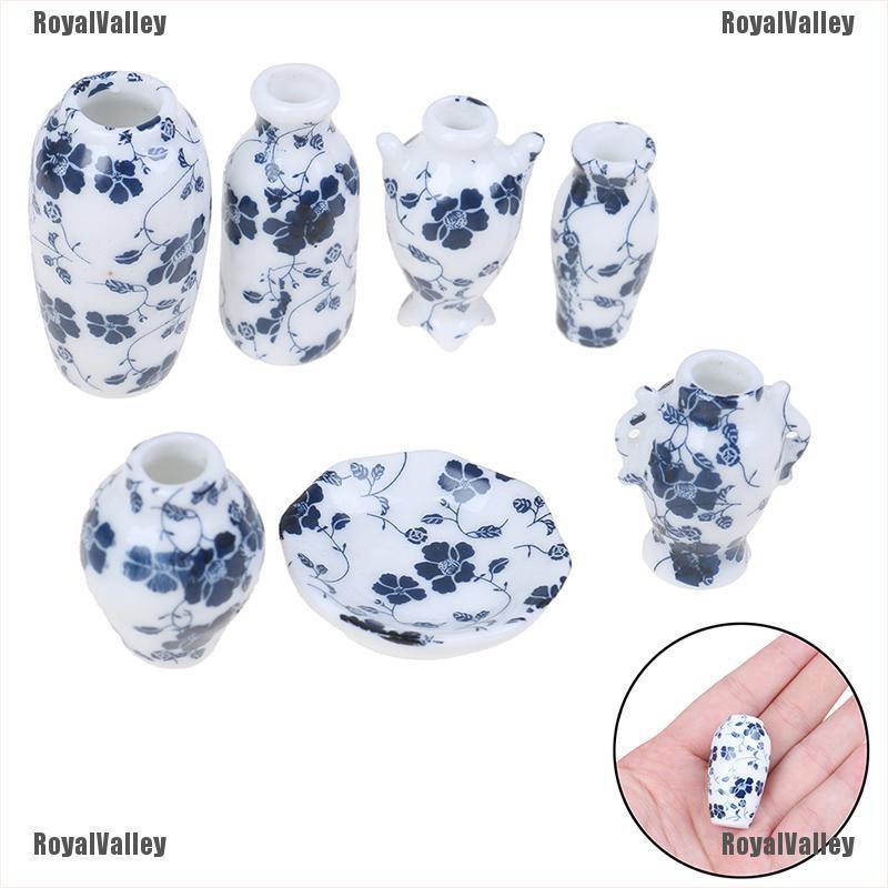 Set 7 Bình Hoa Sứ Trang Trí Nhà Búp Bê Tỉ Lệ 1: 12