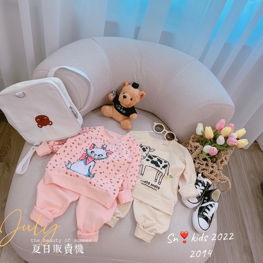 Bộ quần áo thu đông, quần áo thu đông bé trai chất cotton Quảng châu họa tiết mèo- bò sữa cho bé