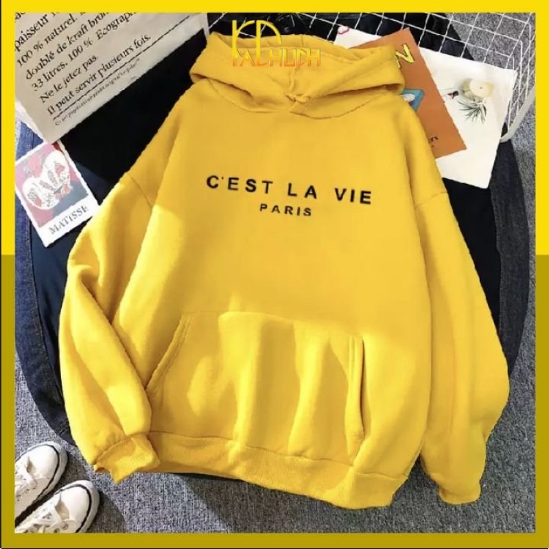 Áo khoác hoodie in Cest La Via cho nam và nữ, vải nỉ