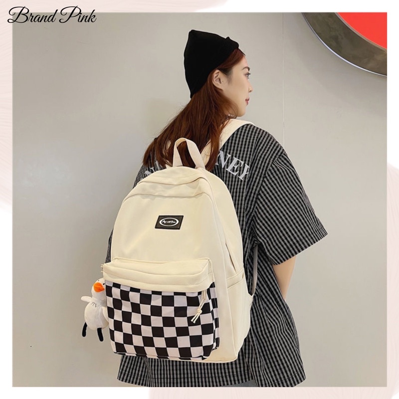 Balo phối hoạ tiết Caro , kiểu dáng Unisex cho Học Sinh , Sinh Viên
