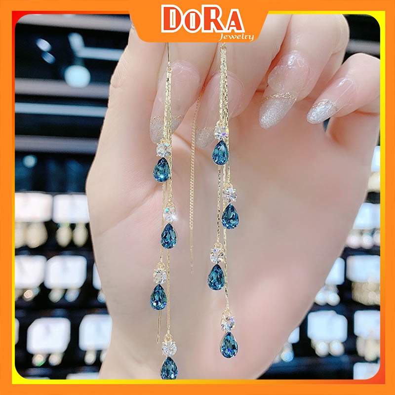 Bông tai kiểu tua rua kiểu dáng đính đá phong cách dễ thương HD835 thích hợp đi học BSTKD -