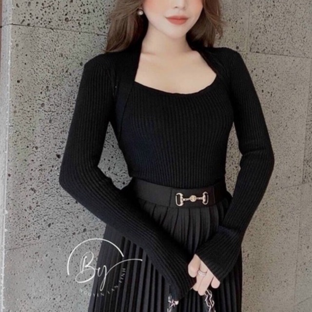 Áo len tăm cổ u nữ QC cao cấp ❤Áo len nữ dài tay cổ vuông QC 🔸freeship