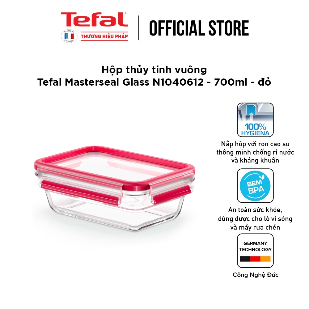 [LIFEMC11BPC -8% đơn 350K] Hộp thủy tinh vuông Tefal Masterseal N1040612 - 700ml - đỏ
